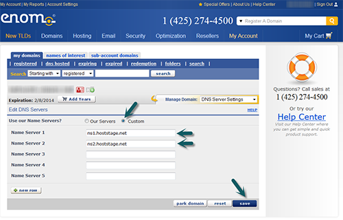 Change an dupdate Enom Nameservers