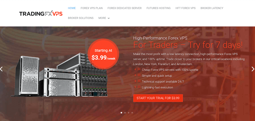 Landing Page of Forex VPS from TradingFXVPS